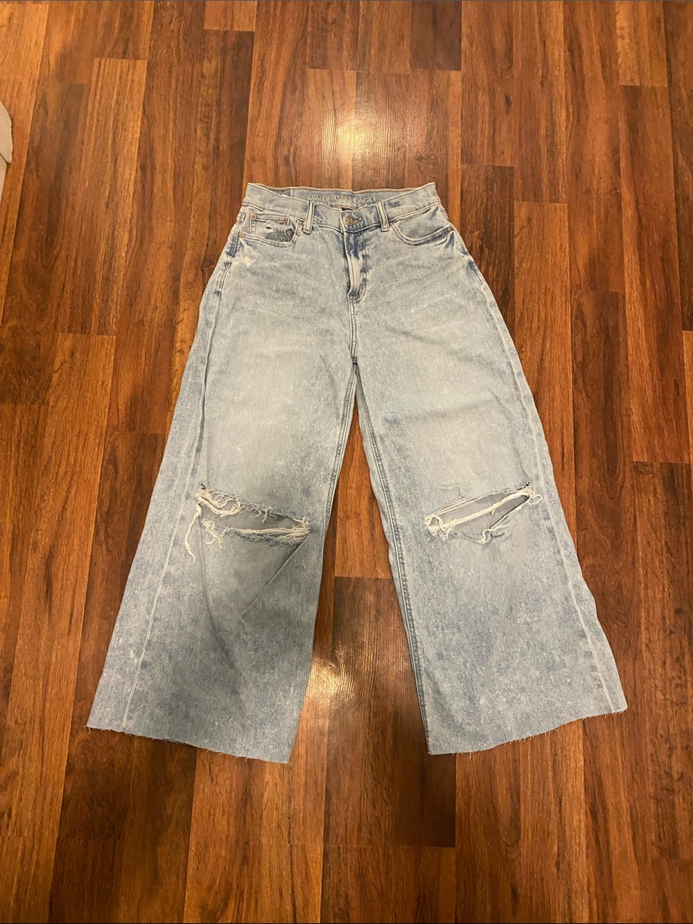 American Eagle Outfitters Light Blue Wide Leg Distressed Jeans